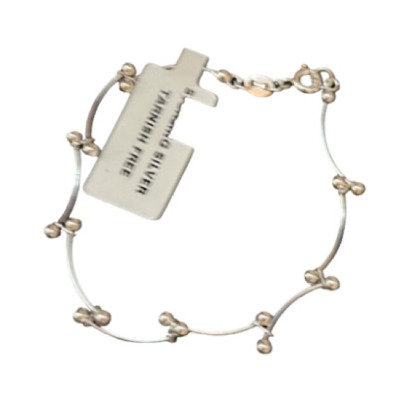 NWT Elegant Sterling Silver Beaded Scallop / Ball & Curve Bar Link Bracelet - Picture 3 of 7